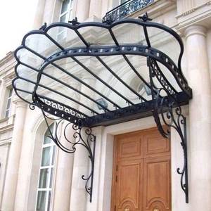 <span class=keywords><strong>Toldo</strong></span> arquitectónico de hierro forjado con paneles de vidrio estructural y sistema de iluminación de canalón de lluvia LED integrado - Product Image 2