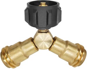 Accessoires de barbecue : Adaptateurs de raccordement <span class=keywords><strong>en</strong></span> laiton doré pour bouteille de <span class=keywords><strong>propane</strong></span>, 2 voies, filetage QCC1 femelle, connecteur <span class=keywords><strong>en</strong></span> Y pour ligne de <span class=keywords><strong>gaz</strong></span> GPL POL, facilement nettoyable - Product Image 1
