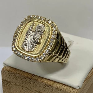 14k सोने की प्लेटेड हीरे की अंगूठी सेंट जूडो संत जूद सान जुदास धार्मिक एनीलो पुरुषों के गहने - Product Image 2