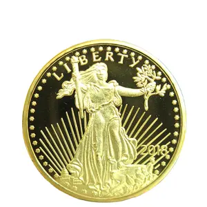 Réplica de Liberty de águila americana, monedas chapadas en oro, oro brillante, libre de grabado, redondo, 2018, 1 onza