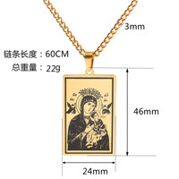 Bijoux Religieux Or Argent Acier Inoxydable Gravure Laser Collier Bijoux Catholique Vierge Marie Carré Pendentif Collier