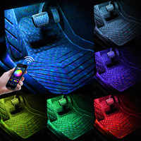 Lumières de sol de voiture RGB 4 en 1, contrôle par application, synchronisation musicale, lumière ambiante intérieure LED, USB, universel, décoration de sol de voiture, lampe d'ambiance
