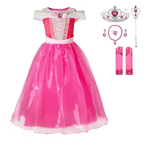 Aurora Princess kostum Cosplay anak perempuan, gaun pesta ulang tahun dansa, kostum Cosplay anak perempuan liburan