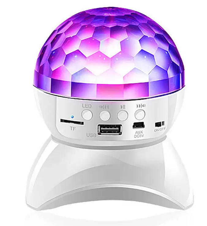 Parti marş/BT kablosuz hoparlör ile LED renk değiştiren sahne ışık gösterisi otomatik dönen kristal disko topu