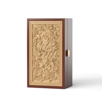 Boîte à vin en forme de livre sculptée à motif de dragon Emballage en bois massif de style palais avec revêtement UV à extrémité ouverte facile Bouteille unique Logo personnalisé