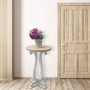 Table d'appoint ronde en bois Parisloft, diamètre 15,75 pouces, base blanche, design rustique, table pour salon ou chambre d'enfant - Product Image 4