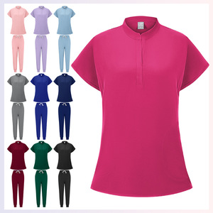 Women Sleeveless Scrub Suit Set Moisture Wicking Hospital Uniforms Split Design Pink M Size - Product Image 4