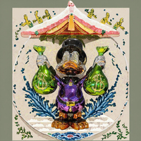 Statue en Résine 3D Personnalisée Moderne, Design Pop Art, Modèle Donald Duck, Couleur Or, Bouddhisme, Deux Bouteilles, Peinture Motif Animal
