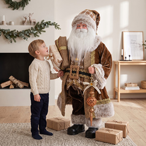 Chocolate Brown Velvet Santa Claus Figure Nordic Weihnachtsmann <b>Doll</b> for Cafe Counter Xmas Decor - Product Image 1