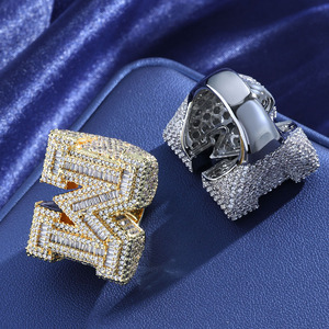 Fashion Hip Hop <b>Ring</b> Full Zirconia Letter M <b>Ring</b> Shinning Full Zircon Setting <b>Brass</b> <b>Ring</b> - Product Image 3