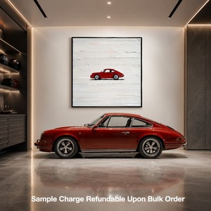 Peinture murale abstraite minimaliste moderne en toile peinte à la main de qualité supérieure, plâtre blanc, texture 3D, art de voiture de sport rouge - Product Image 2