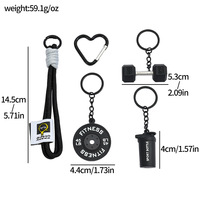 Porte-clés créatif en forme d'haltère miniature, petit pendentif sportif, accessoire de gym, porte-clés personnalisé en PVC souple pour sac