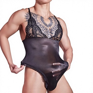 Lingerie érotique pour hommes, justaucorps transparent en maille respirante, dos nu, à bretelles fines, taille basse, style clubwear gay, bretelles spaghetti - Product Image 5
