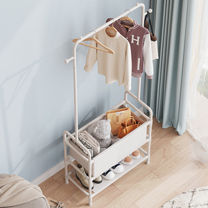 Perchero con cesta de almacenamiento, tendedero de pie, organizador minimalista para dormitorio, soporte móvil rectangular para ropa del hogar - Product Image 3