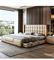 Lit de chambre à coucher moderne de luxe rembourré en cuir, double 180*200 et 150*200, cadre de lit king size élégant avec rangement intégré