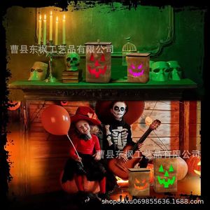 Wooden Pumpkin Lanterns <b>Battery</b> <b>Operated</b> Halloween Decorations Indoor Outdoor Use Solid Wood Craft Gift For Party Decoration - Product Image 3