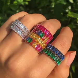 Bagues de fiançailles et d'éternité en zircone cubique 5A colorées, bijoux de mode pour hommes et femmes, diamants ronds et rectangulaires en CZ - Product Image 5