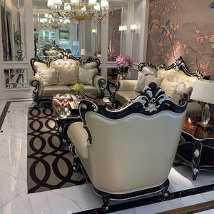 أريكة أوروبية عتيقة من الجلد لغرفة المعيشة، أريكة كلاسيكية فاخرة، أثاث أمريكي على الطراز الأوروبي البسيط مناسب للفلل والشقق الصغيرة - Product Image 2