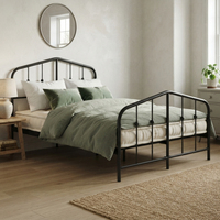Lit plateforme moderne vintage en fer forgé grand format avec motif en spirale, inclinable, rafraîchissant, robuste, KD, facile à assembler, Uetco pour appartement