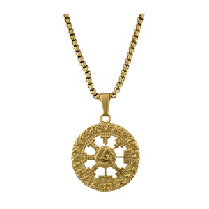 Collar yunnique con colgante de runas vikingas nórdicas, collar de acero inoxidable dorado, disco con letras, diseño geométrico, joyería de moda - Product Image 1