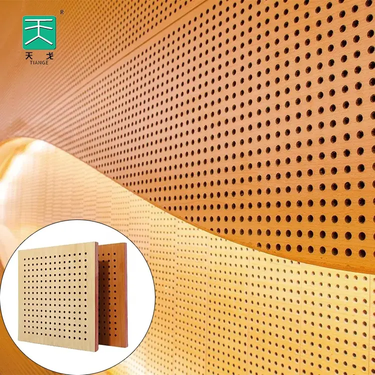 Placas acústicas TianGe Material de absorção de som de madeira perfurado sistema de painéis de MDF de madeira de carvalho folheado para Home Theater