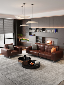 Sofá Seccional de cuero encerado al aceite Retro francés americano, pequeño apartamento/oficina, sala de estar, fila recta de <span class=keywords><strong>dos</strong></span> y <span class=keywords><strong>tres</strong></span> plazas - Product Image 5