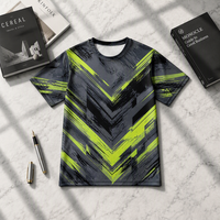 T-shirt 3D AOP pour homme 100% polyester gris anthracite et vert citron à chevrons, séchage rapide, respirant, col rond, OEM ODM