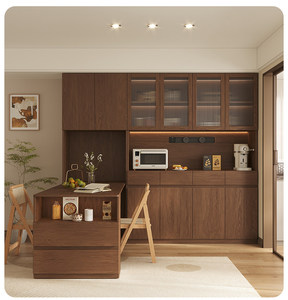 XHA Custom Solid Wood Sideboard <b>Folding</b> <b>Dining</b> <b>Table</b> Floor-to-Ceiling Wall Cabinet Hidden Oak Glass Storage Cabinet Modern Hotel - Product Image 1