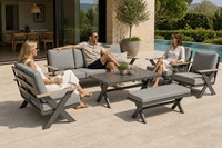 Ensemble de canapés d'extérieur modernes en aluminium - Canapé sectionnel 3 places avec table basse, résistant aux intempéries et durable pour jardin, terrasse et usage en station balnéaire