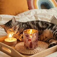 Bougeoir en verre d'Halloween avec doublure intérieure plaquée or, motifs de chat noir et de fantôme, imprimé en 3D, origine Chine, pour les fêtes