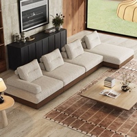 Canapé modulaire en chenille et bois massif pour salon d'appartement et d'hôtel, style moderne et minimaliste, librement combinable, avec table d'appoint amovible et lavable