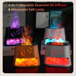 Difusor de Aroma de llama de grano de madera humidificador de piedra de sal de cristal difusor de aromaterapia de 260ml con luz nocturna colorida para el hogar - Product Image 4