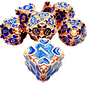 Ensemble de dés métalliques polyédriques rigides en alliage de zinc, 7 pièces, motif Dragon D&D et Fleur, de qualité supérieure, vente en gros, Metal Dice Factory, Nian Diceworks, boîte métallique - Product Image 3
