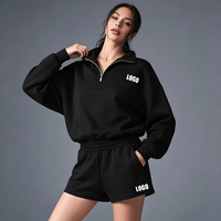 Ensemble décontracté neuf de hauts à manches longues et shorts en coton pour femme, pull oversize à quart de zip, vente en gros directe usine