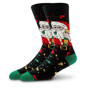 Bulk Wholesale Fashion Cotton Unisex Fun Cozy Crazy Novelty Printed Christmas <strong>Socks</strong> for Men and Women - Product Image 2