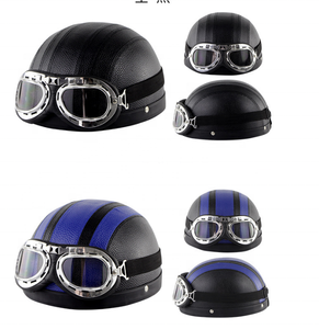 Cuero de la PU de los <span class=keywords><strong>cascos</strong></span> 3/4 motocicleta helicóptero casco de bicicleta de la cara abierta del vintage de la motocicleta - Product Image 5