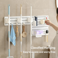 Organizador de pared de plástico perforado, instalación sin taladro para escobas y cepillos de dientes, soporte decorativo estético para baño, almacenamiento en el hogar