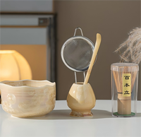 En stock, outils traditionnels de la cérémonie du matcha, ensemble de 5 pièces, bol à matcha en céramique à relief dégradé avec bec verseur, fouet en bambou, cuillère, ensemble cadeau