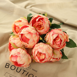 Ramo de rosas de té de peonía Artificial, flores de boda de seda de alta calidad, 10 cabezas, venta al por mayor, M549 - Product Image 4