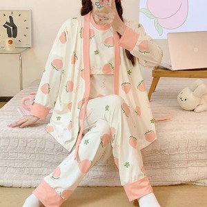 Conjunto de Pijamas de Maternidad de 3 Piezas, Camiseta de Lactancia de Manga Corta + Cárdigan de Manga Larga + Pantalones Largos, Pijamas Postparto para Mujer OEM - Product Image 2