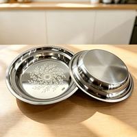 Plateau de service rond profond en acier inoxydable économique 30CM-55CM, résistant à la rouille, grand plateau profond en métal pour restaurant