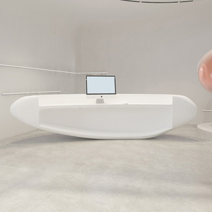 Forme ovale bureau de réception blanc salon de beauté moderne bureau de réception peinture de cuisson brillant entreprise théâtre hôtel <span class=keywords><strong>comptoir</strong></span> de réception - Product Image 4