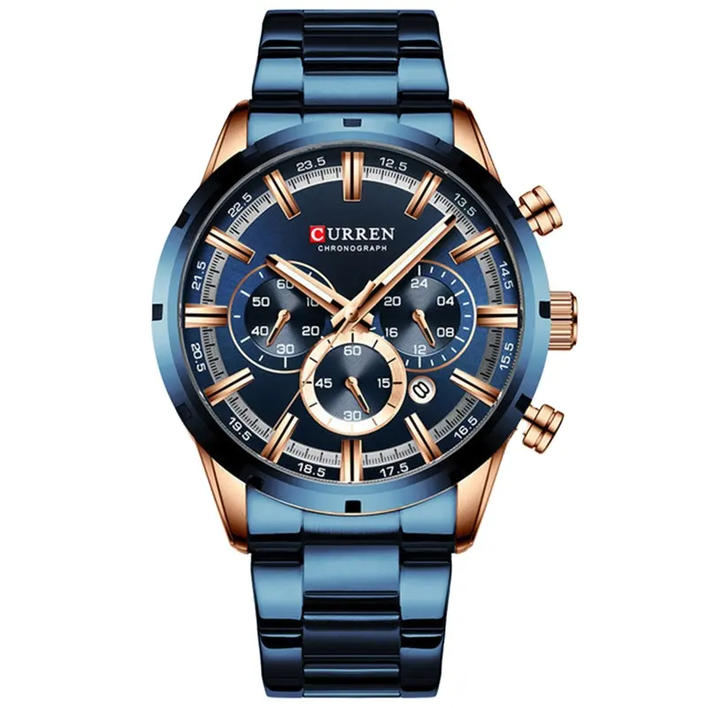 Men Watches Top Brand Luxury Quartz Chronograph Waterproof Six Pin Blue Dial Men's Wrist Watch