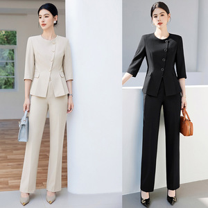 Women's Two-Piece Suit Set Three Quarter Sleeve Blazer Pants Formal Work Wear Anti-Wrinkle Worsted Fabric Commute Style - Product Image 1