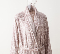 Peignoir pour femmes en coton, robe de chambre, vêtements de détente, vêtements de nuit, peignoir doux, robe de nuit décontractée, peignoir en flanelle à imprimé léopard avec col châle