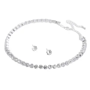Conjunto de joias de casamento, conjunto de noiva zircônia cúbica de cristal brincos e colar