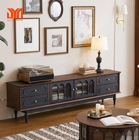 JYN Français Rétro Contreplaqué TVstand Milieu Ancien Style Armoire de Rangement Salon Armoire et Table Basse Combinaison