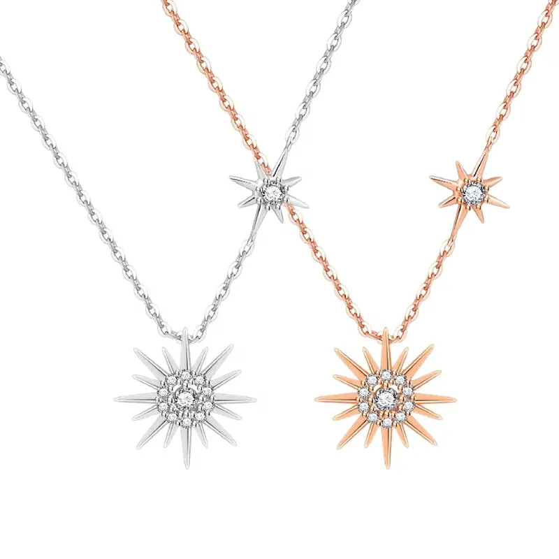 ML18 yuvarlak güneş çiçek tipi kore moda sunrise işareti 925 güneş yıldız gümüş takı elmas yıldız yağmuru güneş kolye