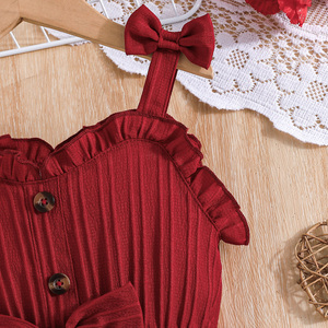 Vestido Floral Rojo para Niñas de 2 a 8 Años, Elegante, para Fiestas de Verano, con Lazo y Botones, Diseño Floral, Largo hasta la Rodilla, Sin Mangas, para Moda Infantil - Product Image 4