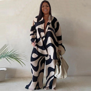 N7953 Set di moda europeo e americano per <span class=keywords><strong>taglie</strong></span> <span class=keywords><strong>forti</strong></span>: camicia stampata a maniche lunghe + pantaloni a gamba dritta da donna - Product Image 2